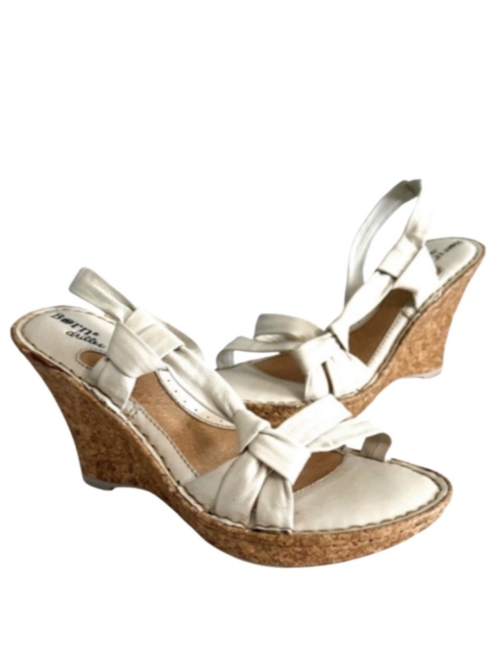 Born Slingback Wedge Platform Sandals Leather Shoes Bone Cream Off White Size 6